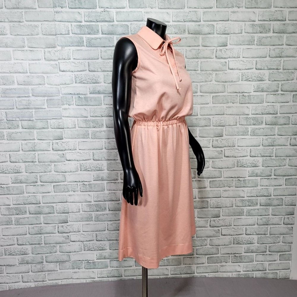 Vintage 70s Butte Knit S/M Peach Pink Day Dress &‎ Jacket Polyester Outfit Set - Picture 8 of 14